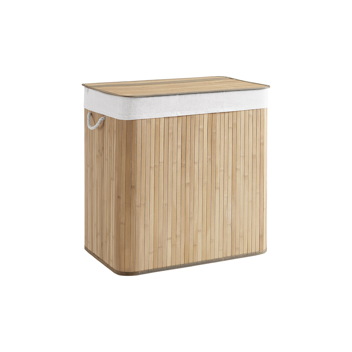 SONGMICS 3-Section Foldable Laundry Basket with Lid 150L, Natural