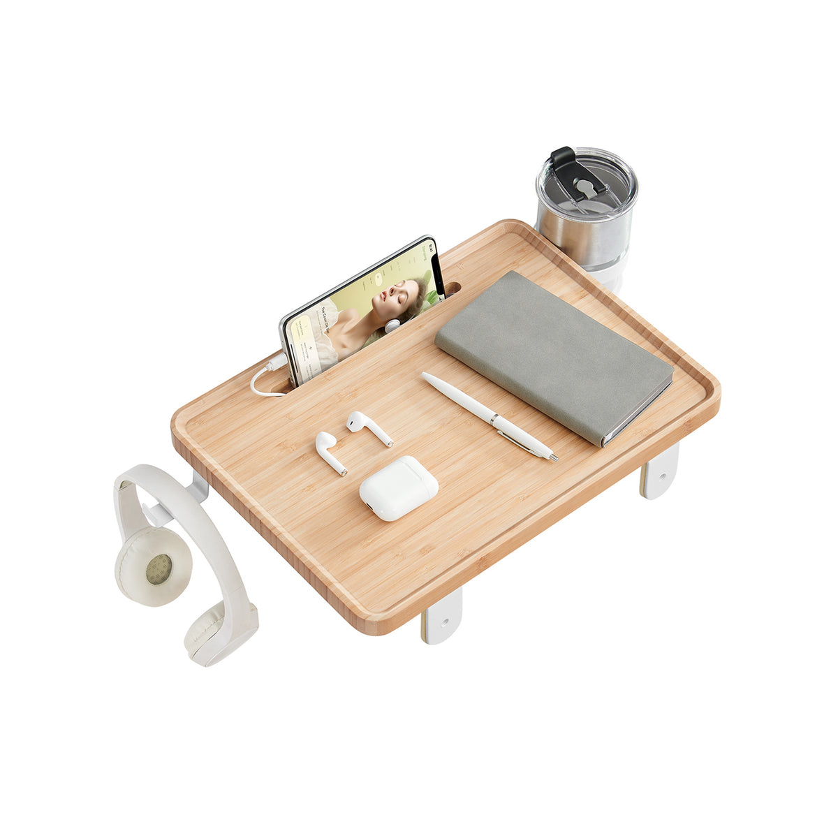 VASAGLE Bedside Shelf with Phone Slot, Cup Holder and Hook Ink Black