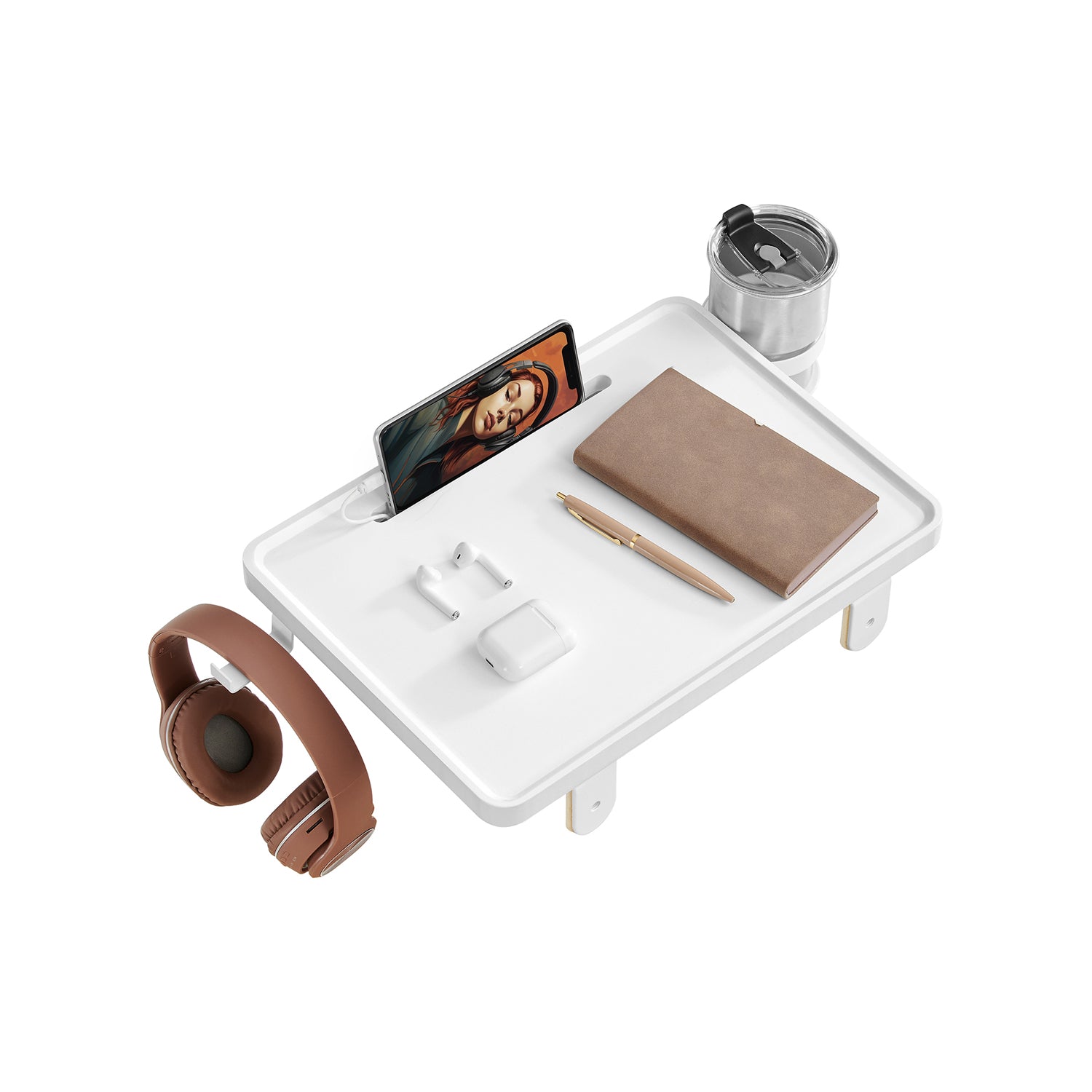 Bedside Shelf with Phone Slot, Cup Holder and Hook Ink Black